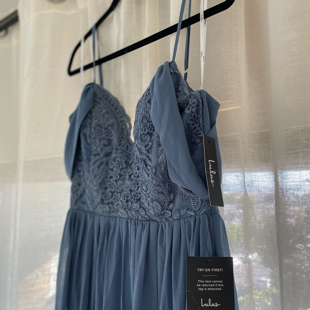 NWT Lulus Slate Blue Gown Bridesmaid Dress